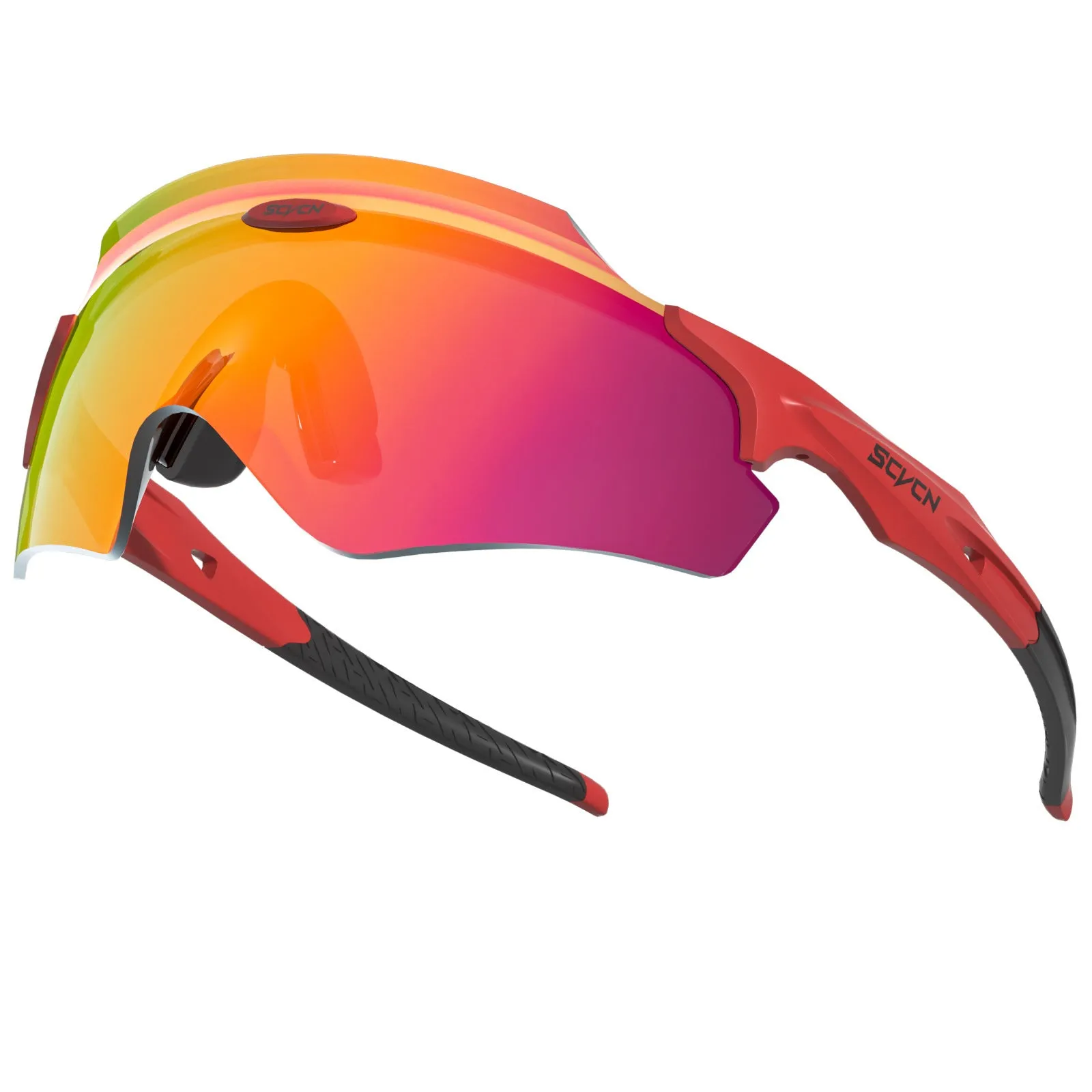 Frameless windproof sports goggles with a colourful single lens for athletic use.
