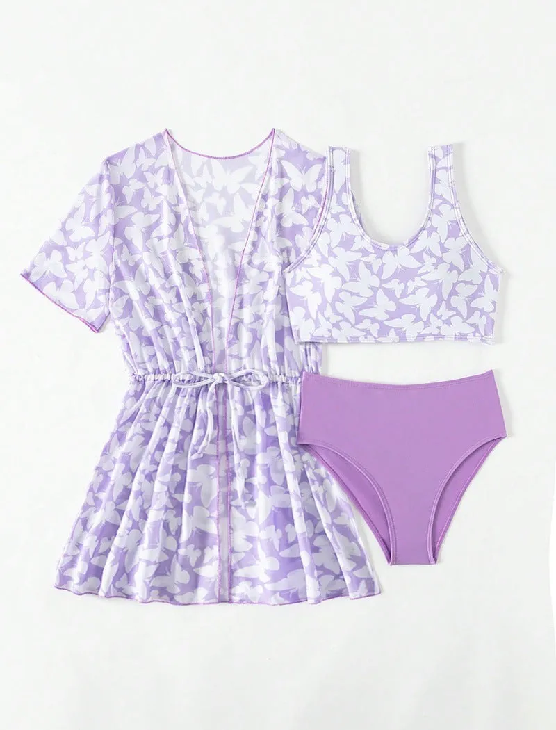 Girls' three-piece swim cover-up set in colour 3218 with coat, vest, and pants for swimming ages 8-12
