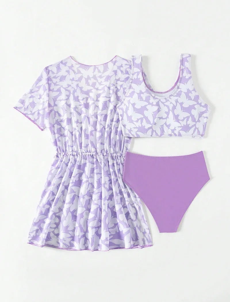 Girls' three-piece swim cover-up set in colour 3218 with coat, vest, and pants for swimming ages 8-12