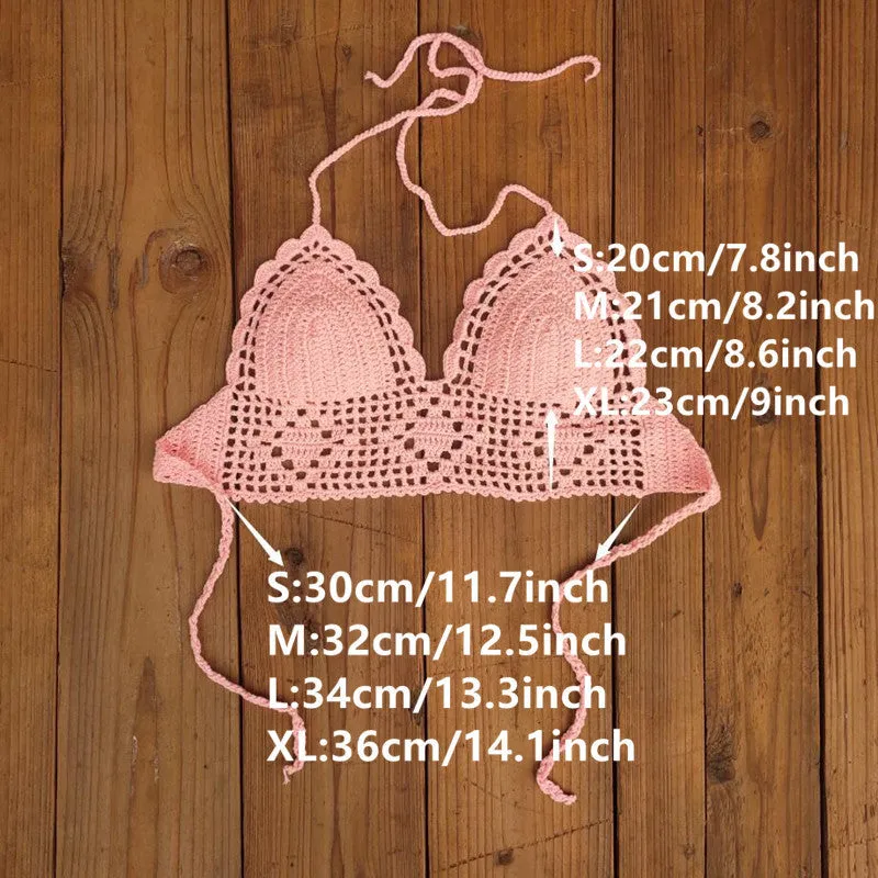 Women's backless acrylic bikini swimsuit top available in twelve colours including lake blue and light green.