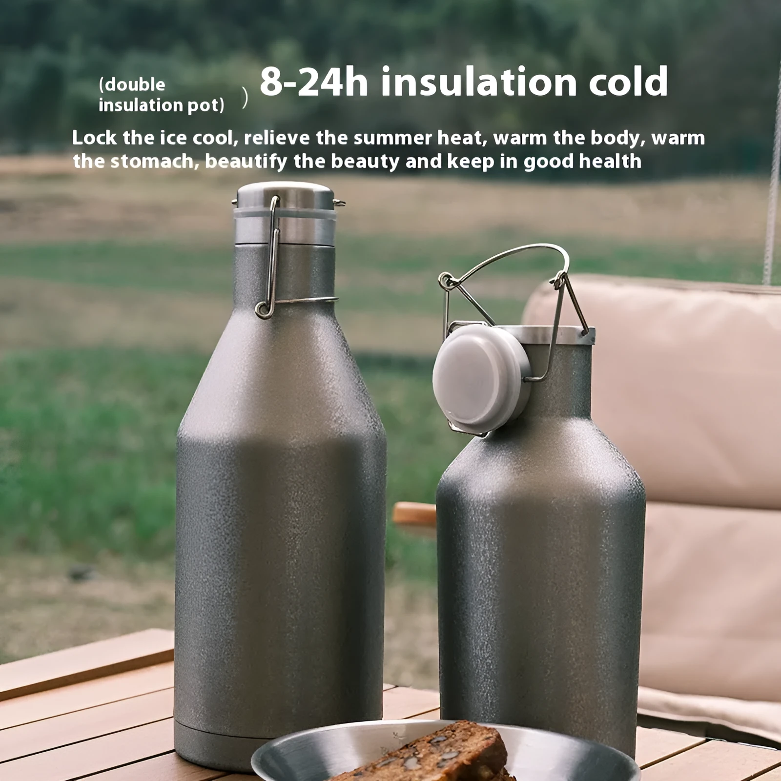 Large capacity stainless steel thermal pot with optional double-layer insulation for outdoor hydration