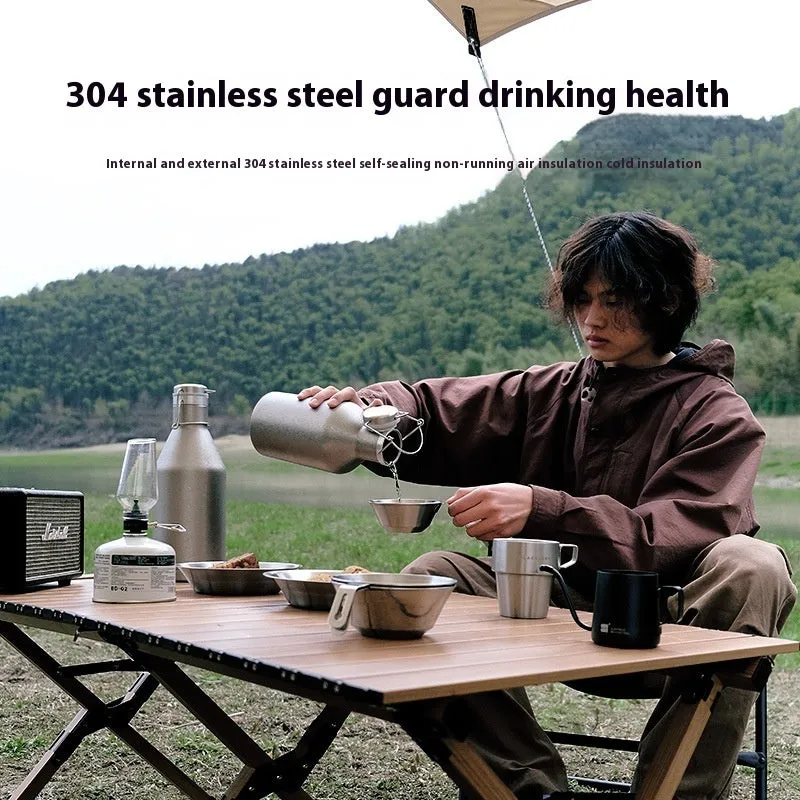 Large capacity stainless steel thermal pot with optional double-layer insulation for outdoor hydration