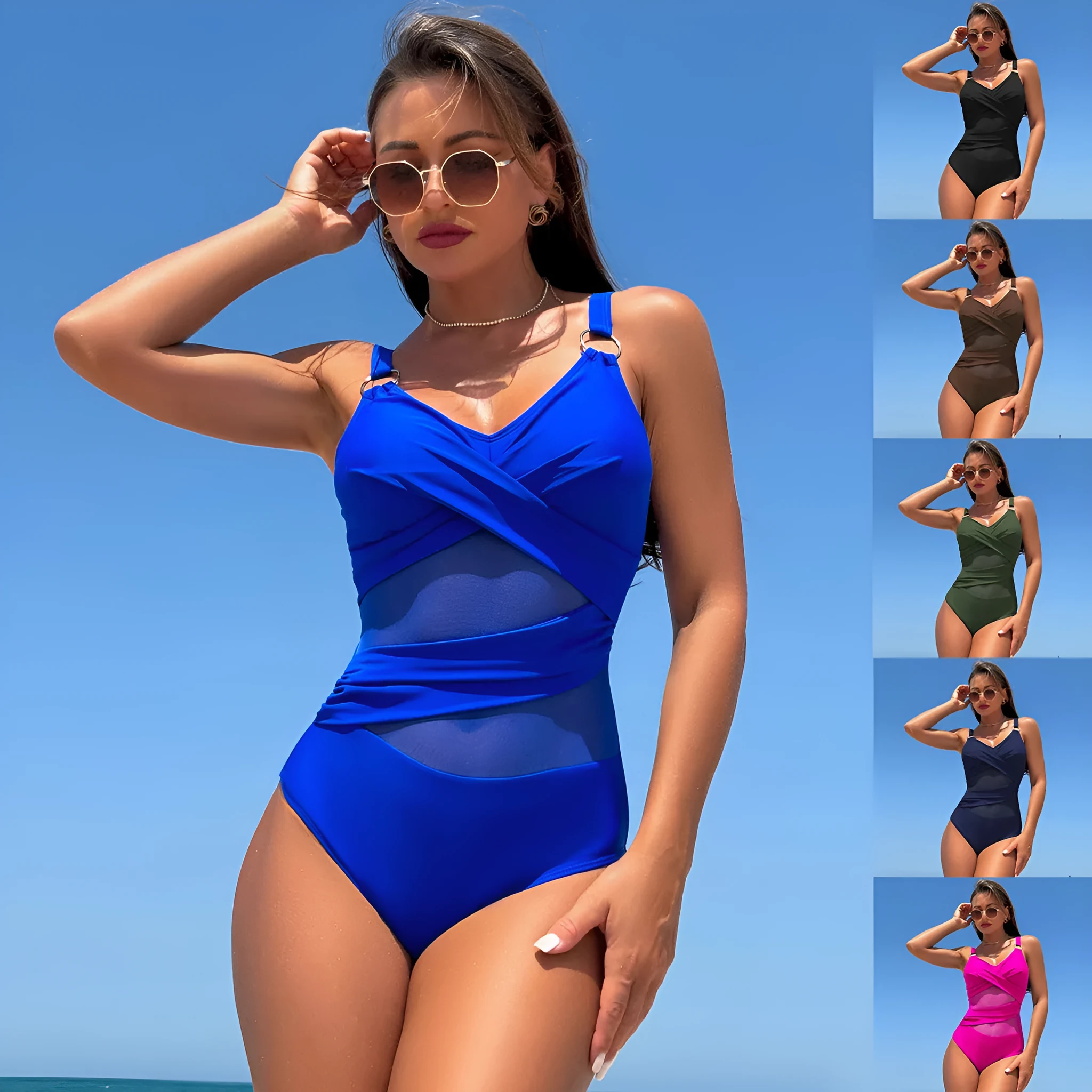 Women's solid-colour one-piece swimsuit in quick-drying nylon fabric