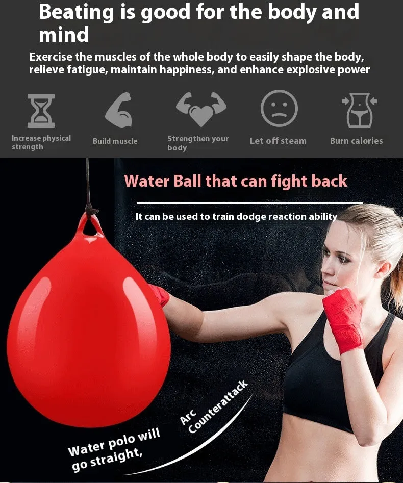 Red water-filled 22cm boxing reaction ball with hook rope for martial arts training
