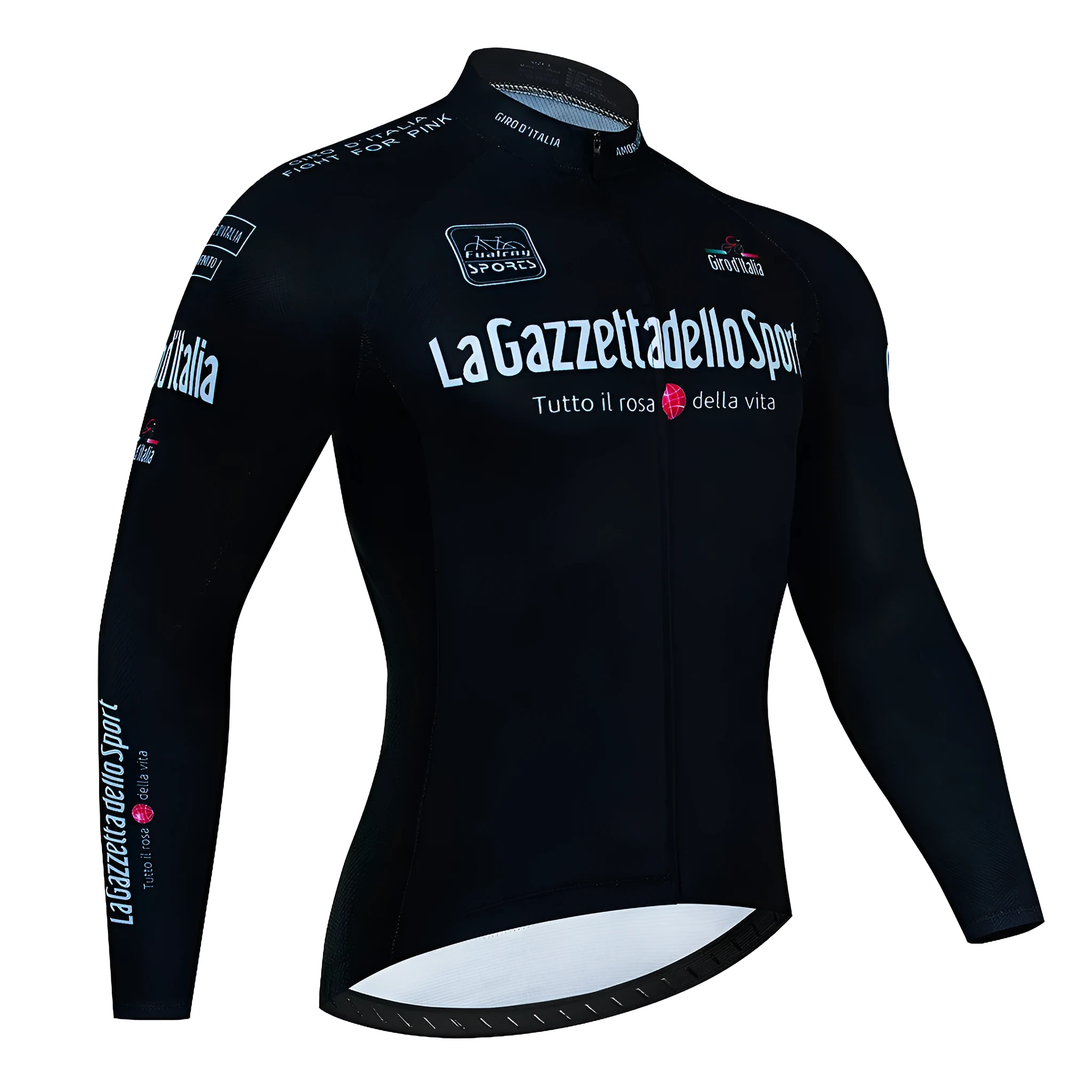 Long sleeve mountain bike cycling jersey in a patterned colour, shown on a model.