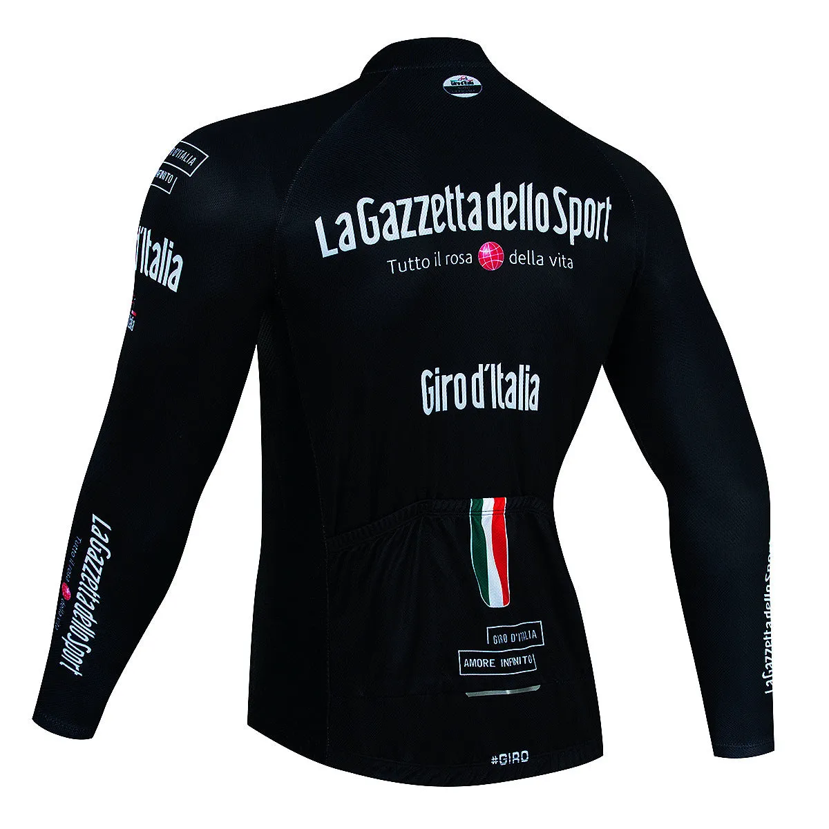 Long sleeve mountain bike cycling jersey in a patterned colour, shown on a model.