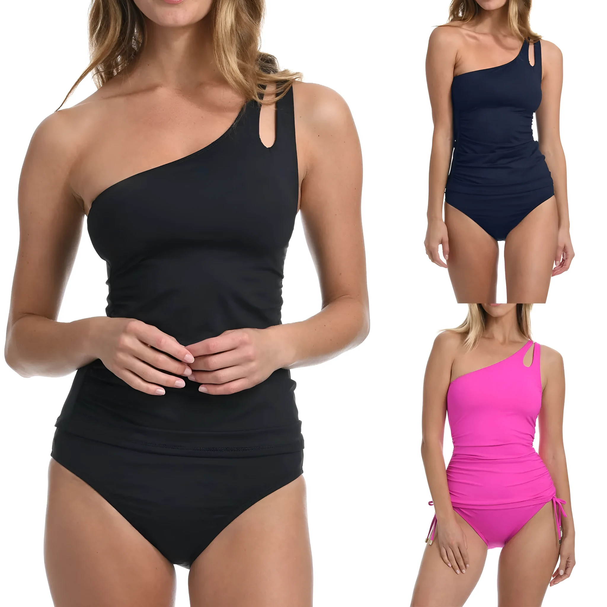 Women's solid colour bikini swimwear with adjustable shoulder ties in European and American style