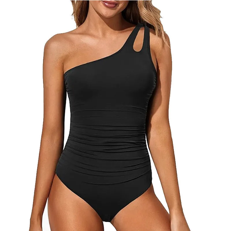 Women's solid colour bikini swimwear with adjustable shoulder ties in European and American style