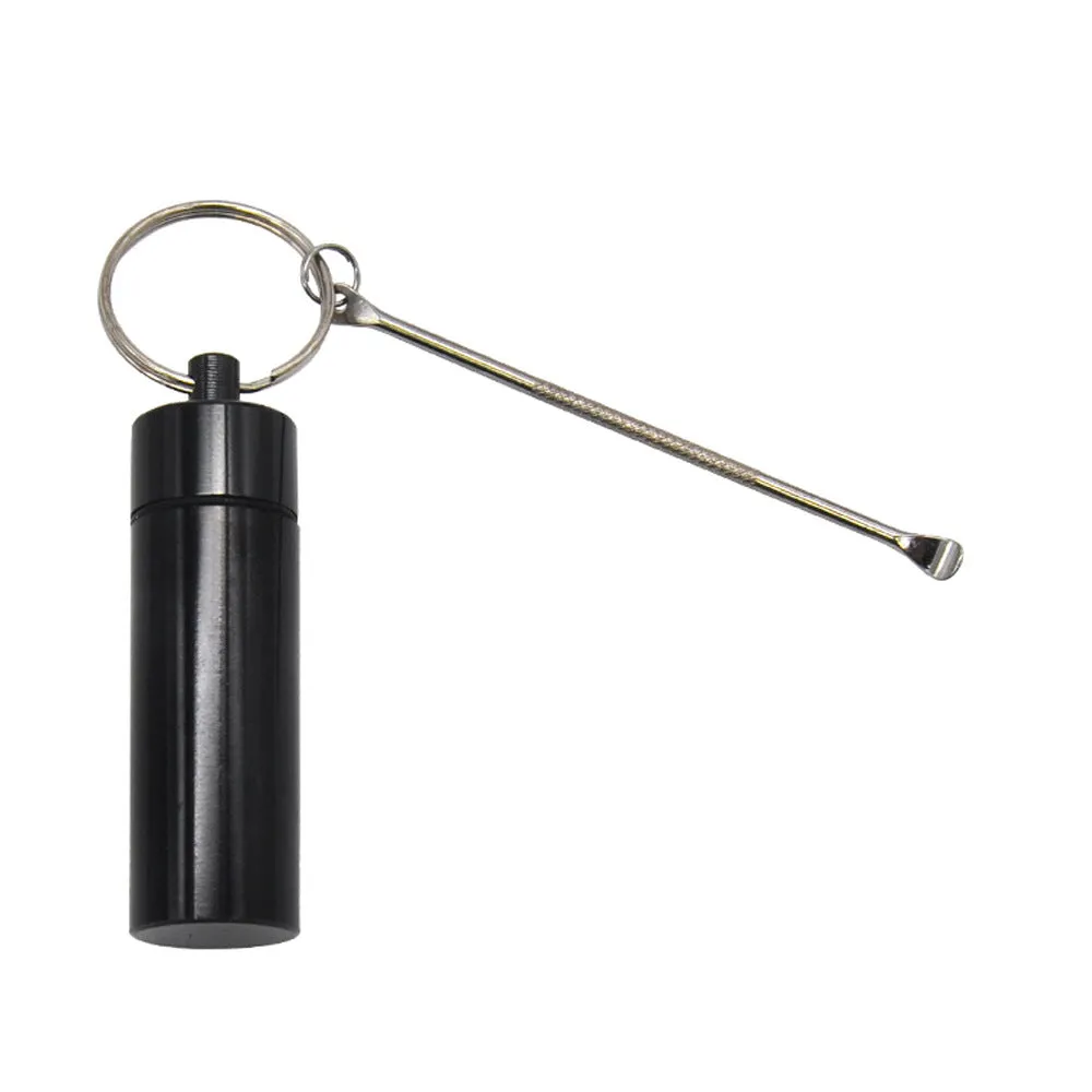 Aluminum portable medicine storage box with spoon and keychain in multiple colour options