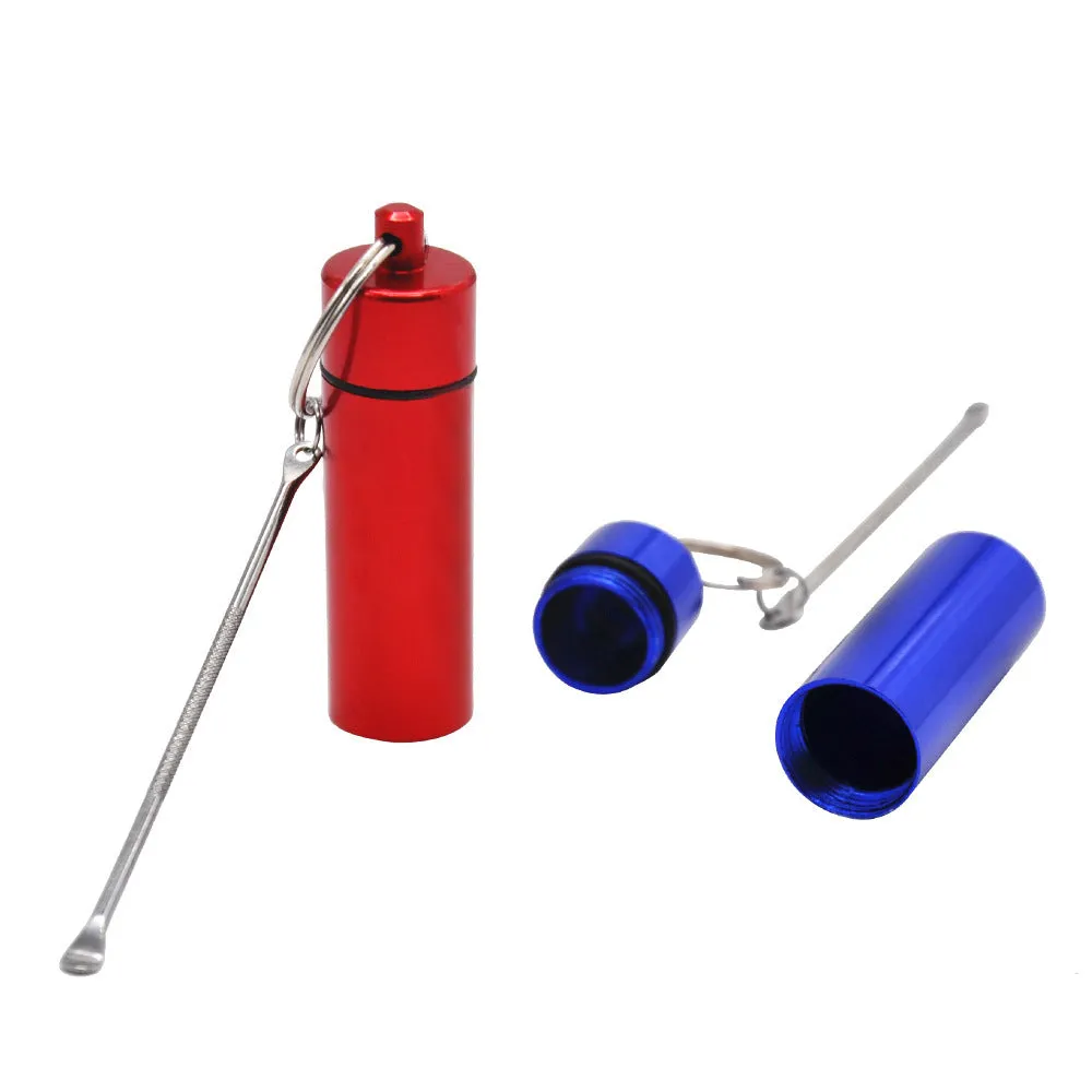 Aluminum portable medicine storage box with spoon and keychain in multiple colour options