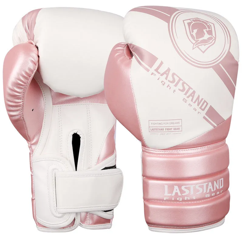 A pair of professional PU leather boxing gloves for Sanda training, shown in black and silver colour.