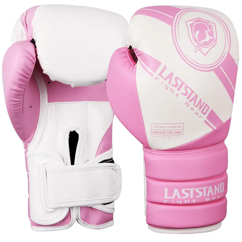 A pair of professional PU leather boxing gloves for Sanda training, shown in black and silver colour.