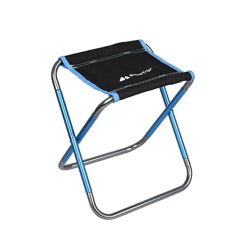Black ethnic style aluminium alloy portable folding stool for camping and fishing.