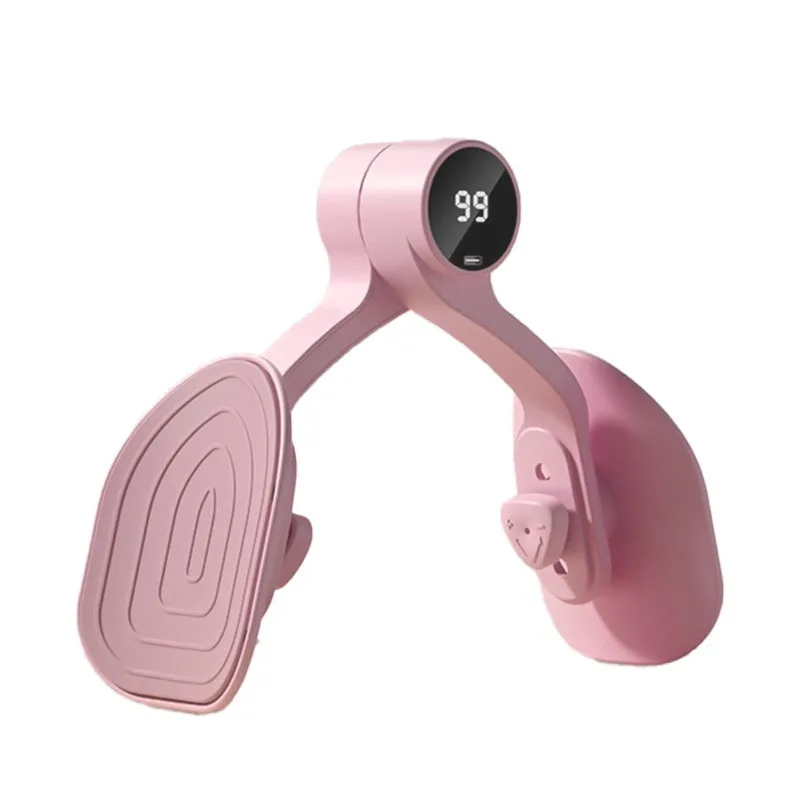 Pink pelvic floor muscle trainer with three resistance gears and rubber coating for exercise
