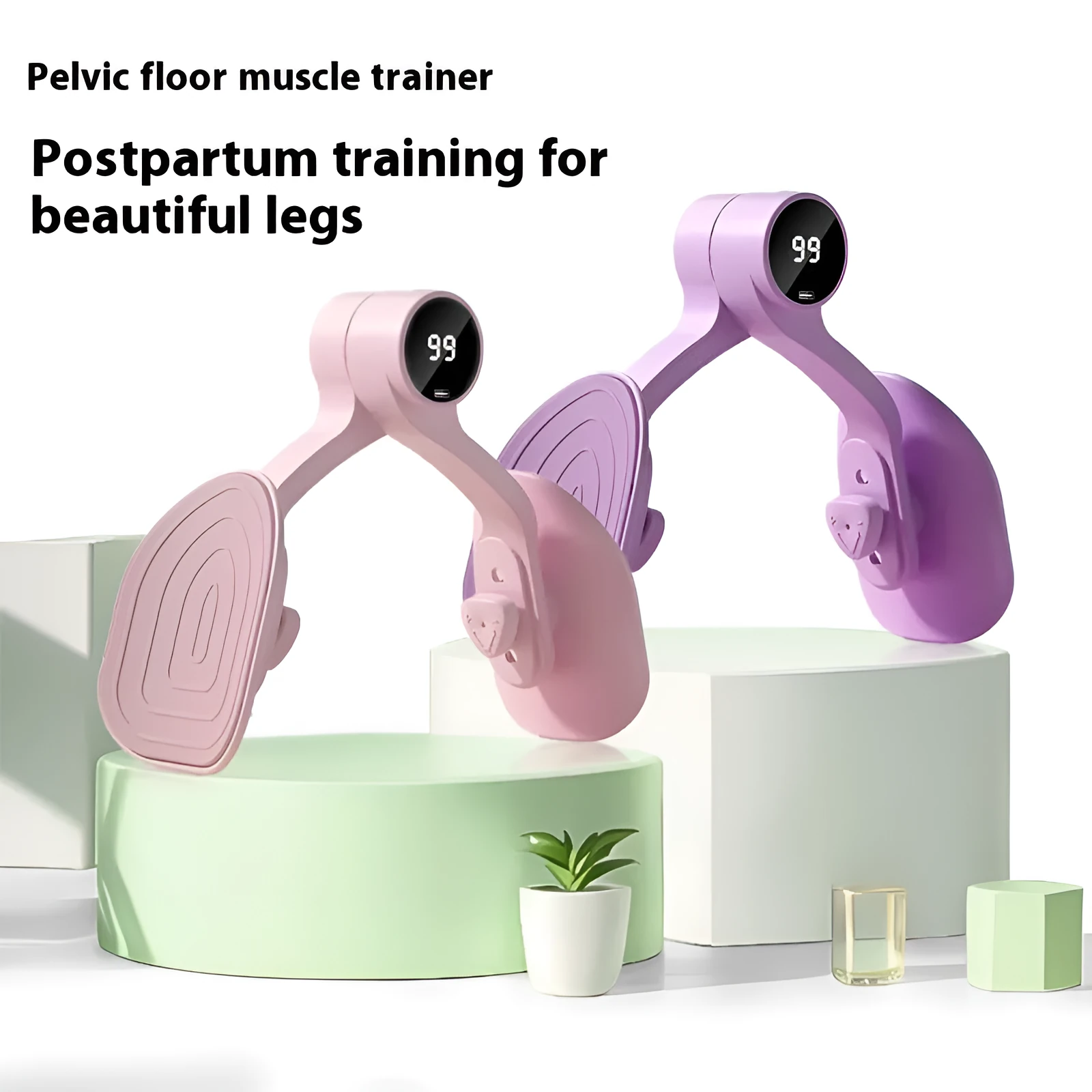 Pink pelvic floor muscle trainer with three resistance gears and rubber coating for exercise