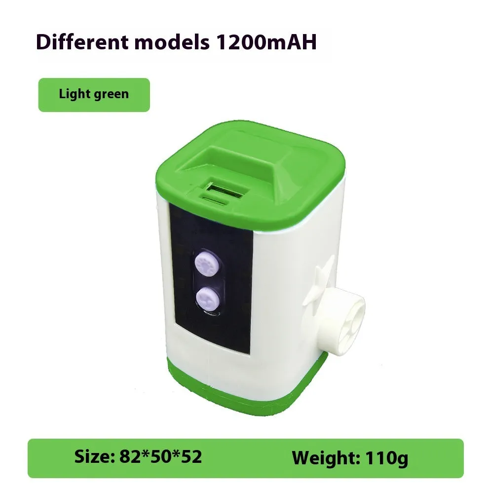 Camping floatation bed device with integrated air pump and lighting functions in Light Green colour