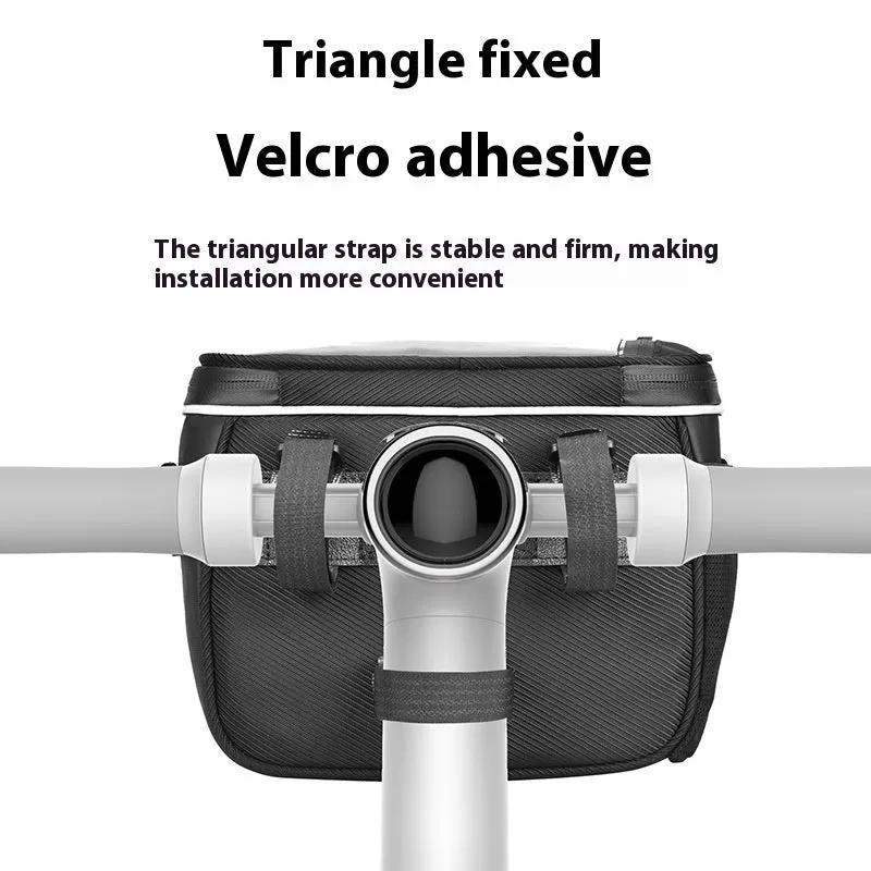 Black 7 inch polyester bicycle handlebar bag mounted on bike