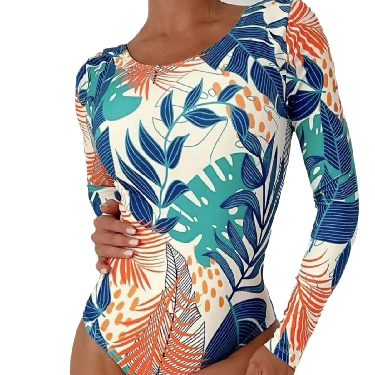 Women's floral printed bikini split backless one-piece swimsuit in blue colour