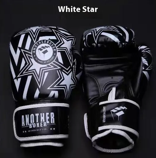 Children's boxing Sanda gloves in gold, red, white, green, and lake blue colours showing vertical style design.