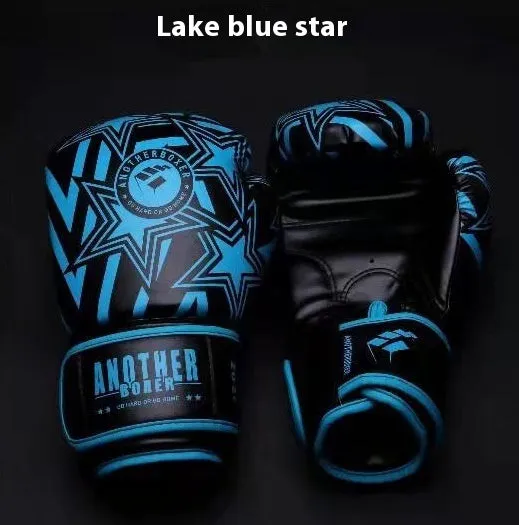 Children's boxing Sanda gloves in gold, red, white, green, and lake blue colours showing vertical style design.