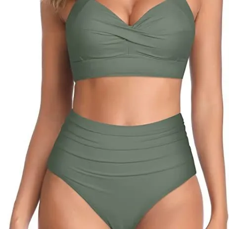 Women's split bow bikini swimsuit on a white background showing colour options