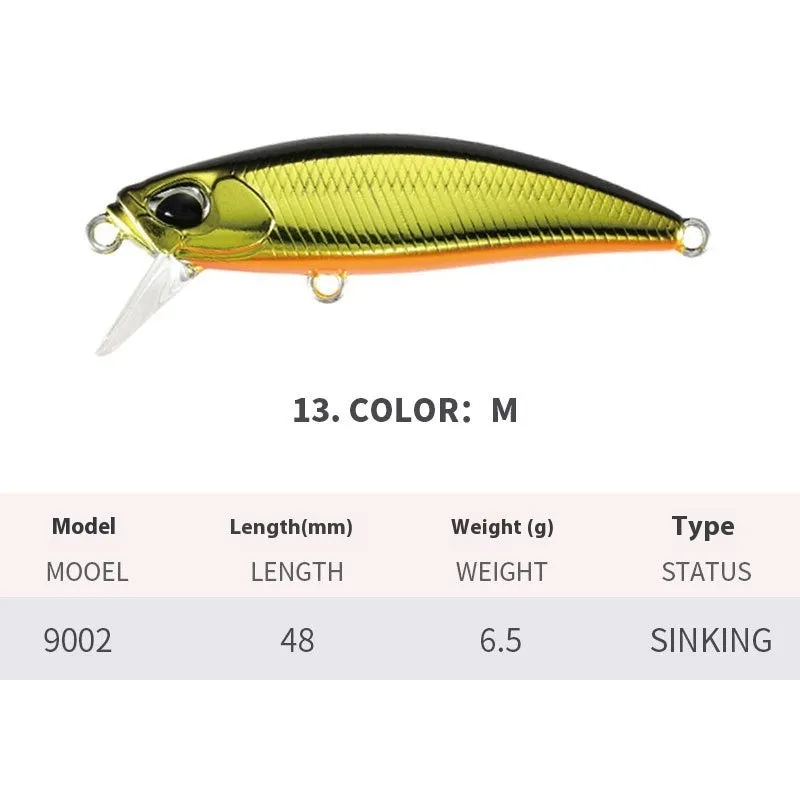 Japanese submerged minnow fishing lure in assorted colours, 48mm long.