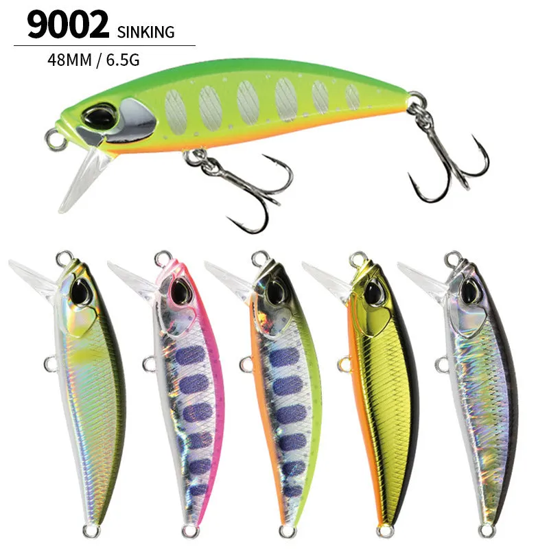 Japanese submerged minnow fishing lure in assorted colours, 48mm long.