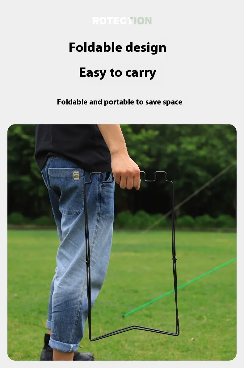 Silver and black folding stainless steel garbage bag bracket for outdoor camping use