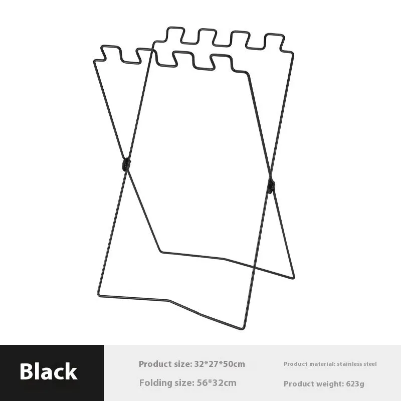 Silver and black folding stainless steel garbage bag bracket for outdoor camping use