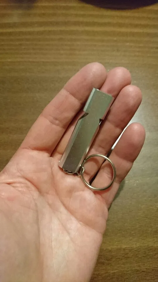 Gold and silver aluminium alloy double hole outdoor survival whistle