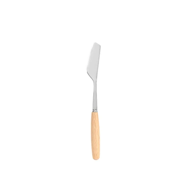 Waxed canvas portable storage bag containing a wooden handle knife, fork, spoon, butter knife, and chopsticks for outdoor dining.