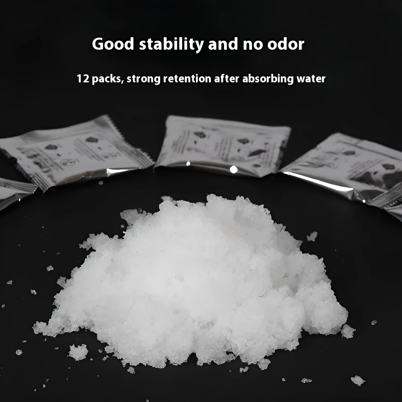 Disposable emergency urine bag kit with black degradable bags and curing agent sachets.