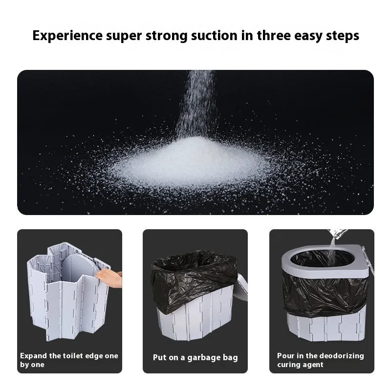 Disposable emergency urine bag kit with black degradable bags and curing agent sachets.