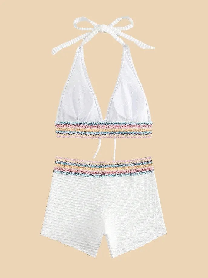 Women's high waist bikini suit in a choice of six colours with striped or solid patterns