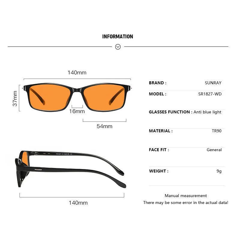Orange lens anti-blue light glasses with full rim frame in colour options C1, C2, C3, C4