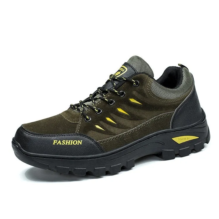 Men's mid-top hiking shoes with suede upper, round toe, and lace-up closure in multiple colour options