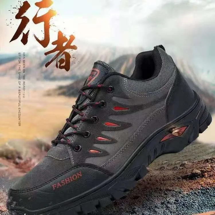 Men's mid-top hiking shoes with suede upper, round toe, and lace-up closure in multiple colour options