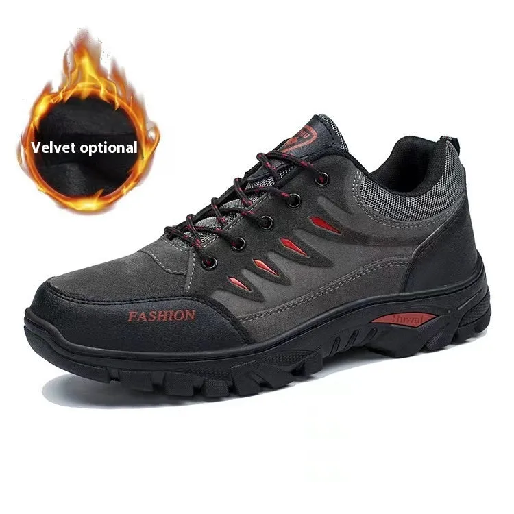 Men's mid-top hiking shoes with suede upper, round toe, and lace-up closure in multiple colour options