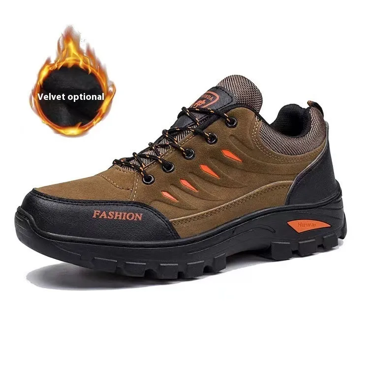 Men's mid-top hiking shoes with suede upper, round toe, and lace-up closure in multiple colour options