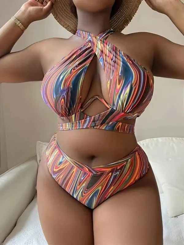 Women's floral high waist bikini swimsuit in plus sizes