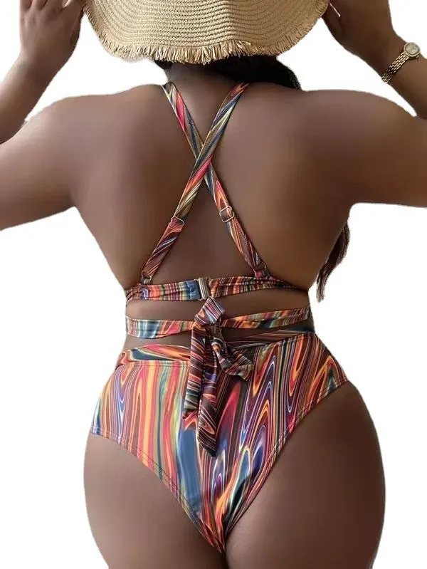 Women's floral high waist bikini swimsuit in plus sizes