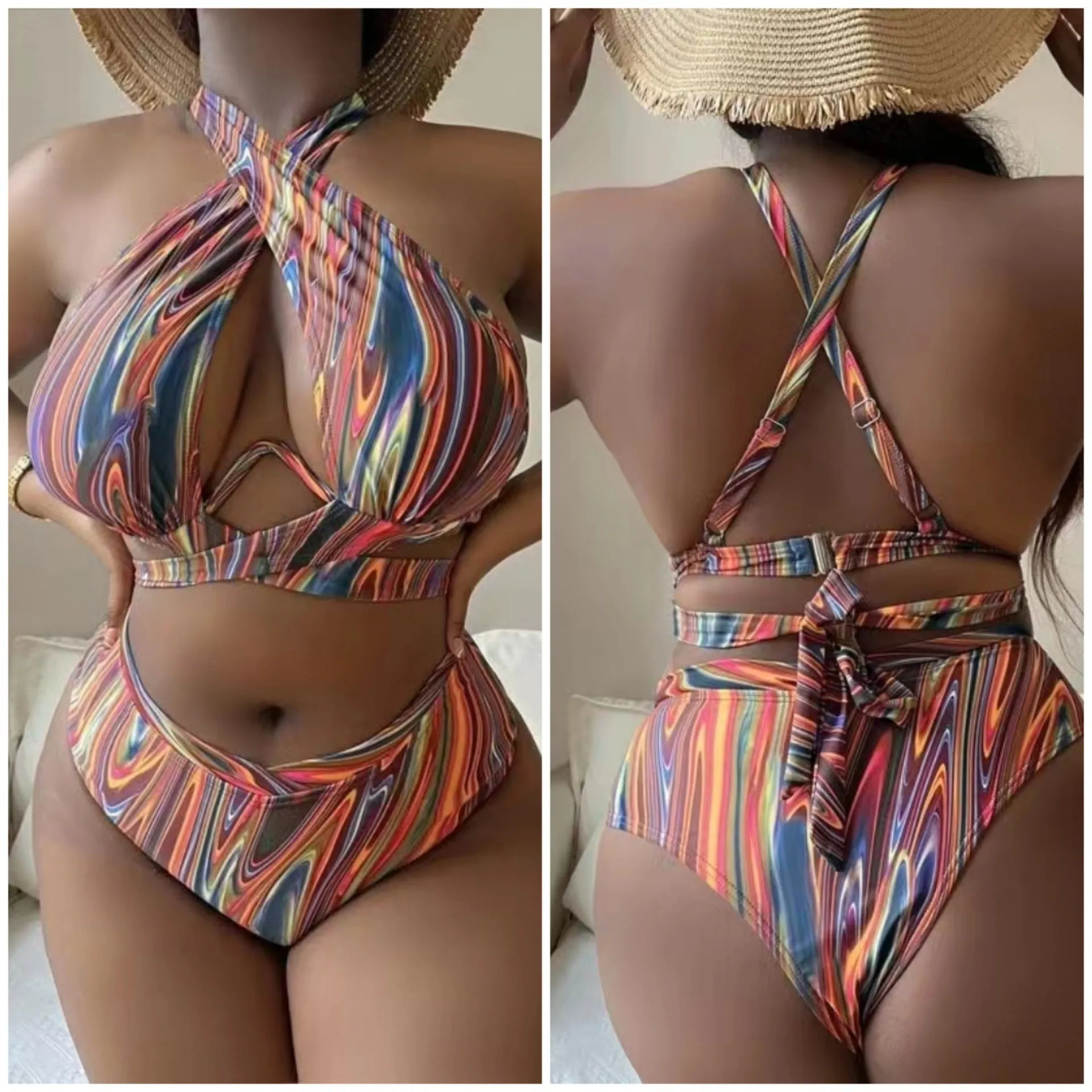 Women's floral high waist bikini swimsuit in plus sizes