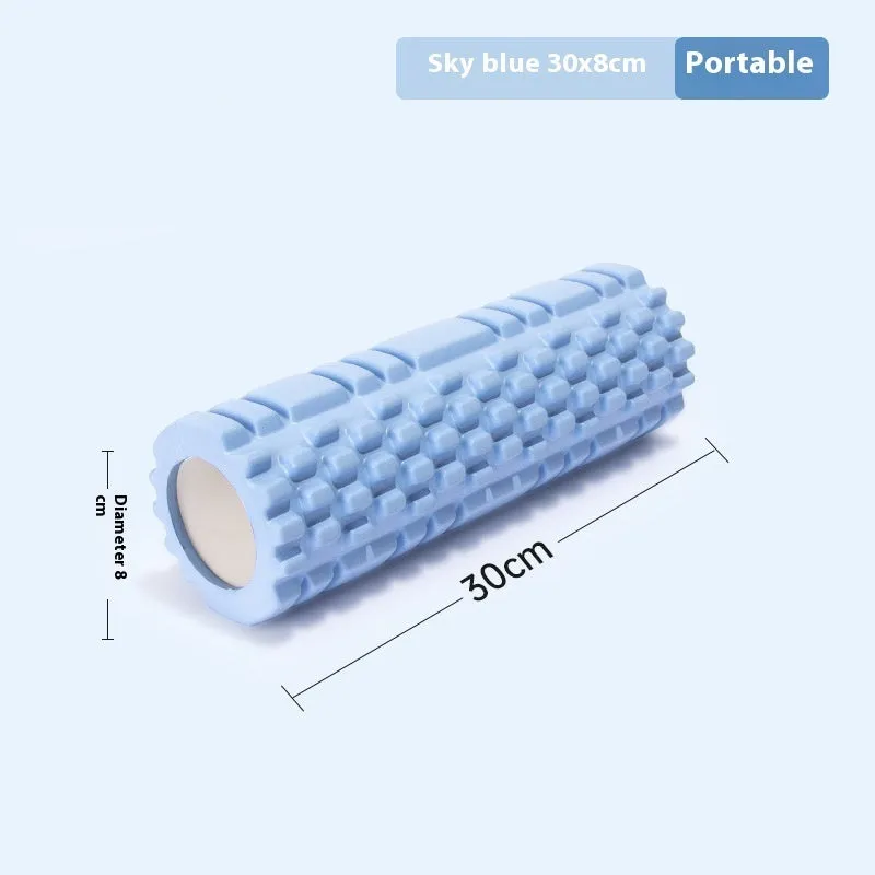 A firm EVA foam roller for fitness and muscle recovery, shown in a selection of colours including pink, blue, and grey.