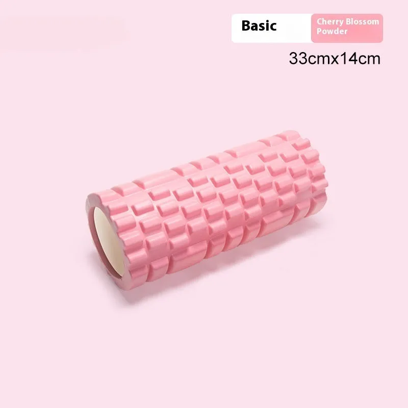A firm EVA foam roller for fitness and muscle recovery, shown in a selection of colours including pink, blue, and grey.