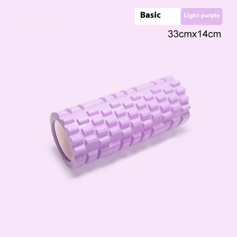 A firm EVA foam roller for fitness and muscle recovery, shown in a selection of colours including pink, blue, and grey.