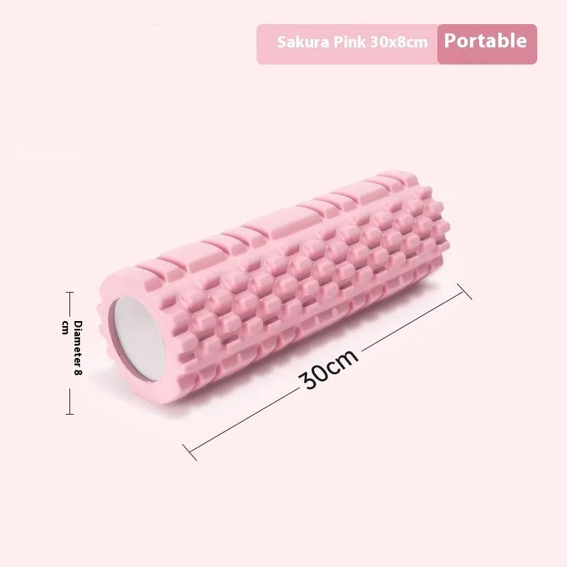 A firm EVA foam roller for fitness and muscle recovery, shown in a selection of colours including pink, blue, and grey.
