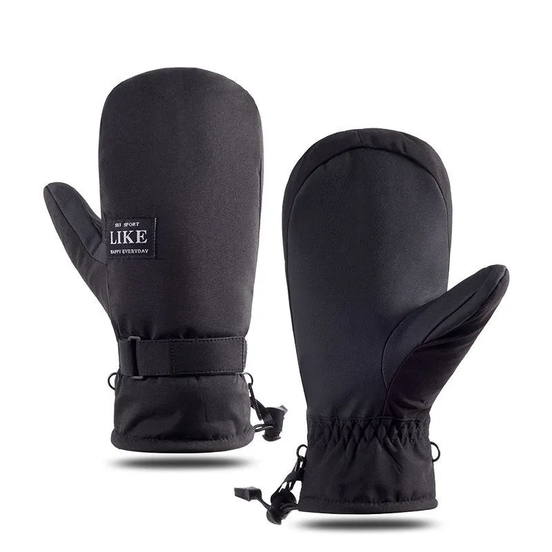 Black cycling mittens with touch screen compatible fingertips for winter riding