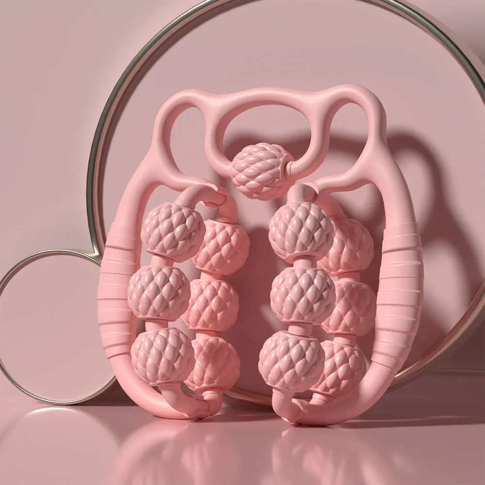 Bear double row ring clip leg massager showing ten three rounds massage points in autumn cherry pink colour