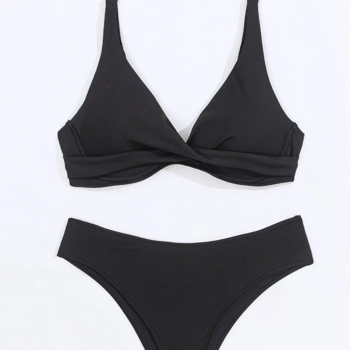 Women's rib fabric polyester bikini set in briefs style available in five solid colours