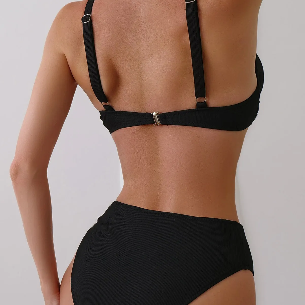 Women's rib fabric polyester bikini set in briefs style available in five solid colours